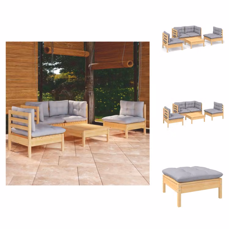 vidaXL Set di 5 pezzi da giardino con cuscini grigi in pino massiccio - Set di mobili da giardino
