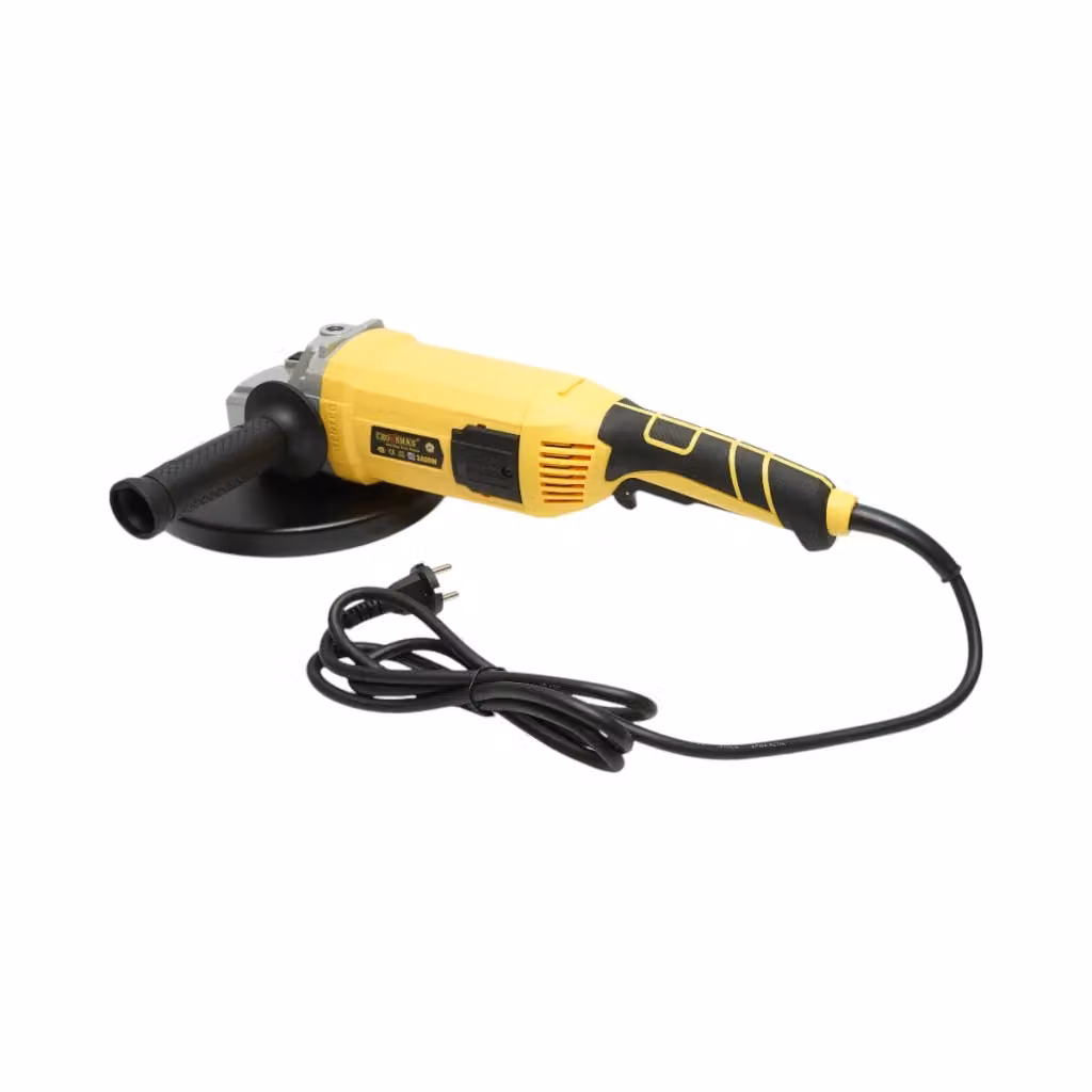 Smerigliatrice angolare Crownman gialla con potenza di 2400W, disco da 230 mm e velocità di 6500 giri/min – 2