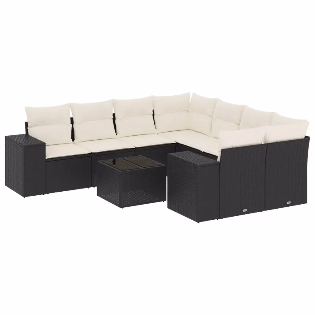 vidaXL Set Divani da Giardino 9 pz a Forma a U con Cuscini, Tavolino e Struttura in Metallo Nero e Bianco – 2