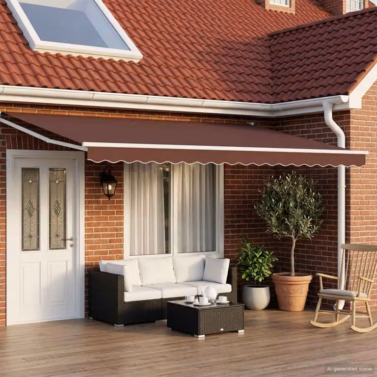vidaXL Tenda retrattile da parete in poliestere e metallo, Marrone e Bianco, L: 400 cm x P: 200 cm