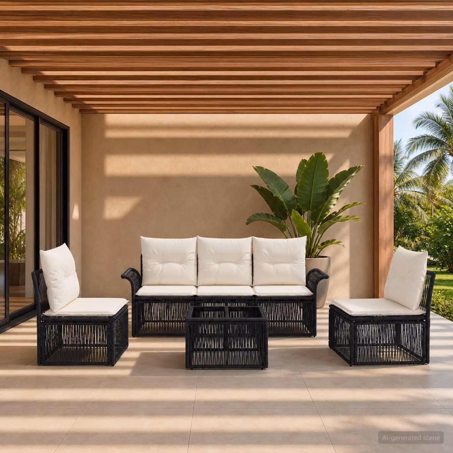 Maison Exclusive - Set da giardino composto da 6 pezzi, divano in rattan sintetico nero