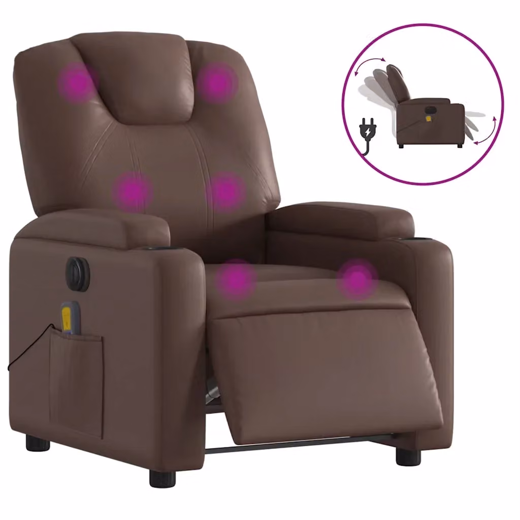 vidaXL Poltrona Massaggiante Elettrica Marrone in Similpelle con Braccioli – 2