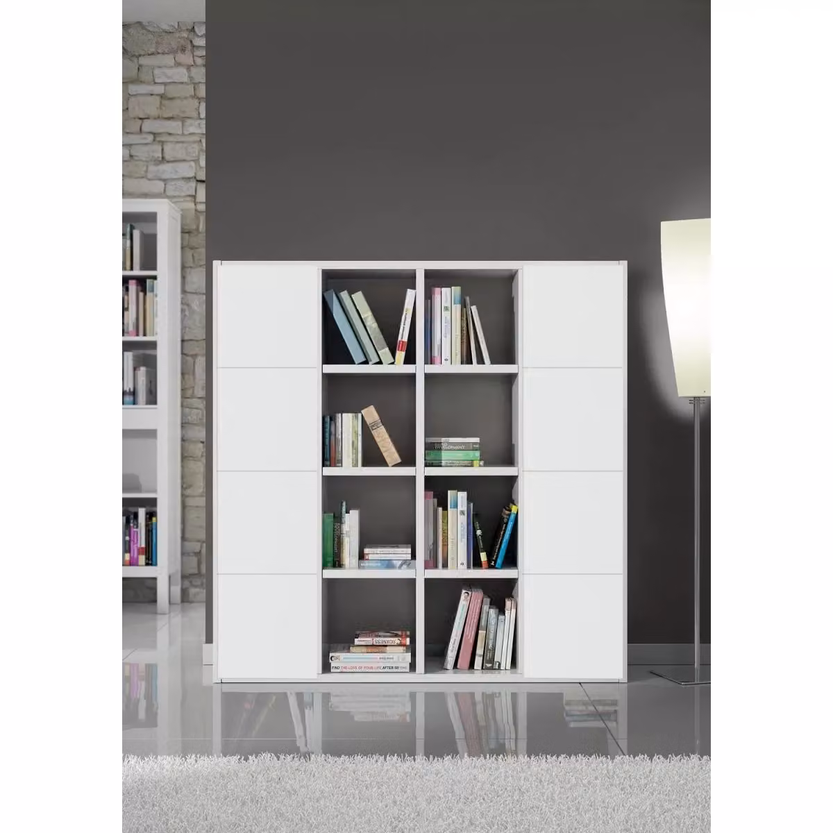 Libreria porta TV moderna bianco frassino Mobili 2G L175 x P30 x H175 cm – 2