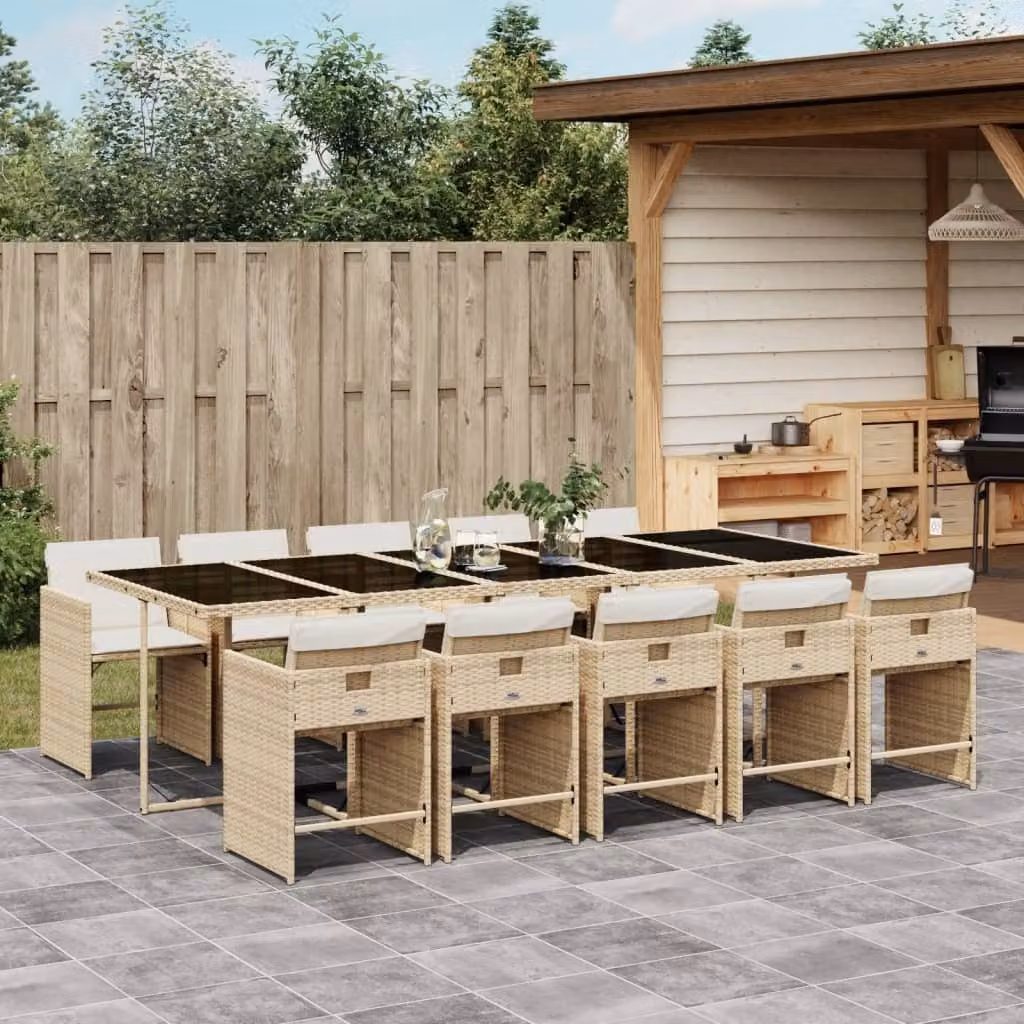 Maison Exclusive - Set da Pranzo da Giardino 11 pz con Cuscini Beige in Polyrattan