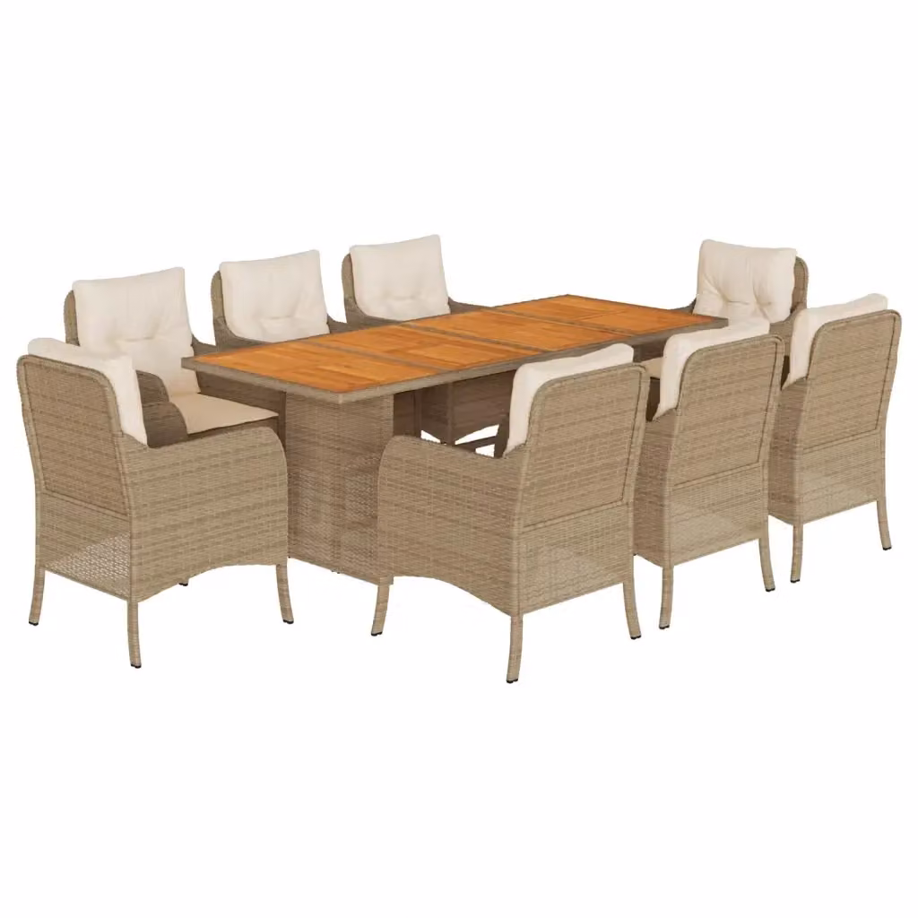Set da pranzo da giardino vidaXL in polyrattan con cuscini beige e legno di acacia, 9 pezzi – 2