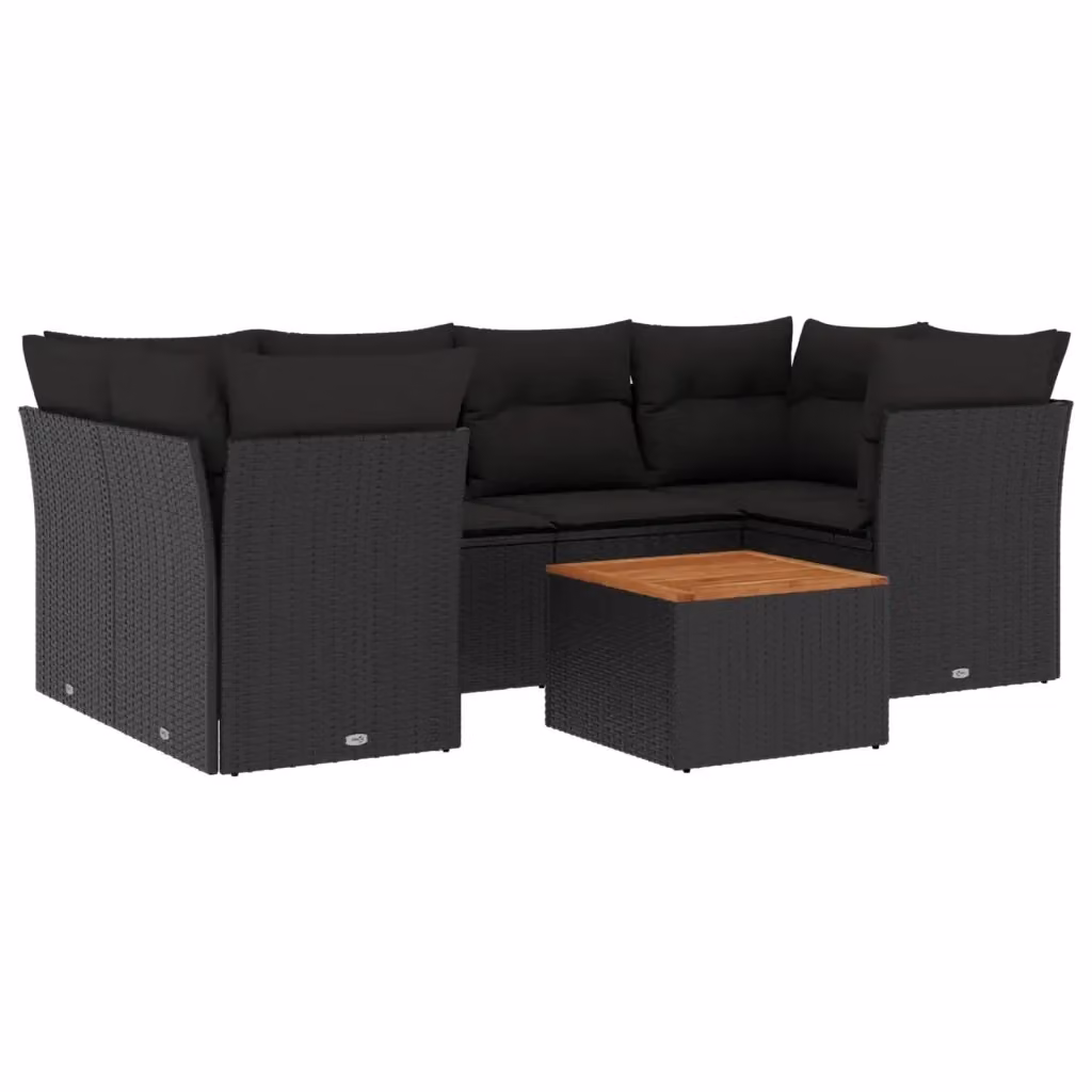 Set di Divani da Giardino vidaXL a Forma di L con Cuscini e Tavolino, 7 Pezzi, Polyrattan Nero e Legno di Acacia – 2