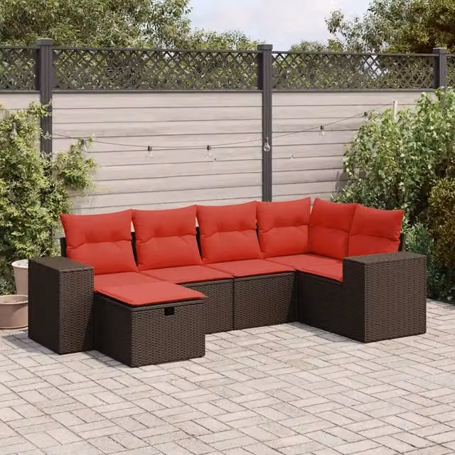 Set Divano da Giardino 6 pz con Cuscini Marrone in Polyrattan 3325690