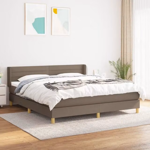 Letto Ibrido vidaXL con Giroletto a Molle e Materasso in Tessuto Beige e Bianco L/P/H: 160 x 200 x 88 cm – 1