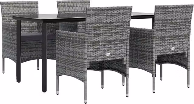 Set da pranzo da giardino Outsunny 5 pezzi in metallo e vetro con cuscini grigio e nero