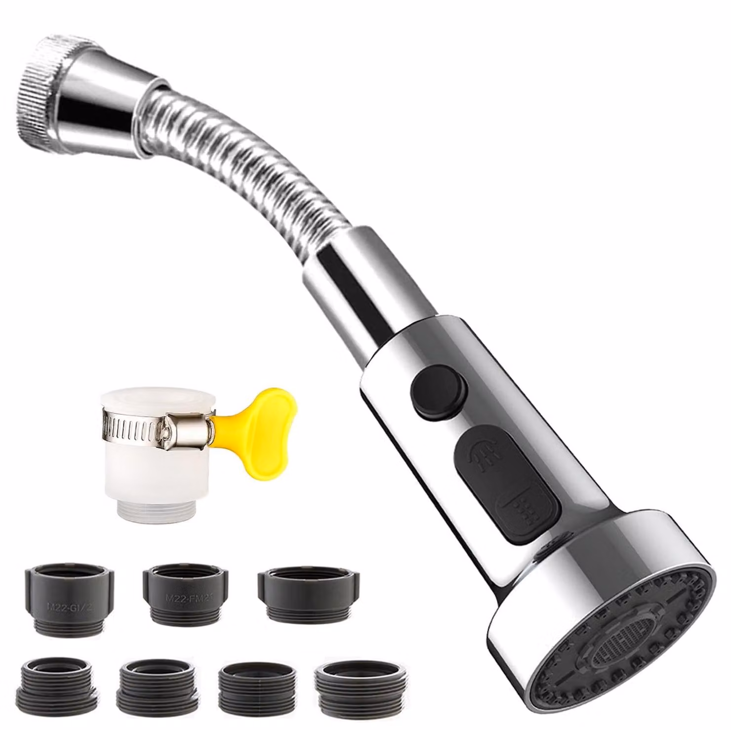 Aeratore estensibile per rubinetto - Aeratore girevole - Filtro per getto - Accessorio per rubinetto - 4 adattatori con filettatura esterna - Scarico dell'acqua ad alta pressione - Accessorio per rubinetto