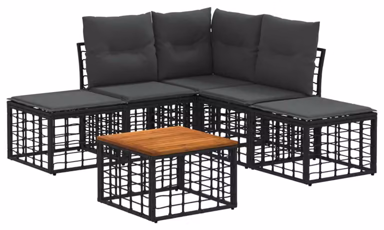 Set di divani da esterno 6 pcs Nero e Grigio scuro Poliestere