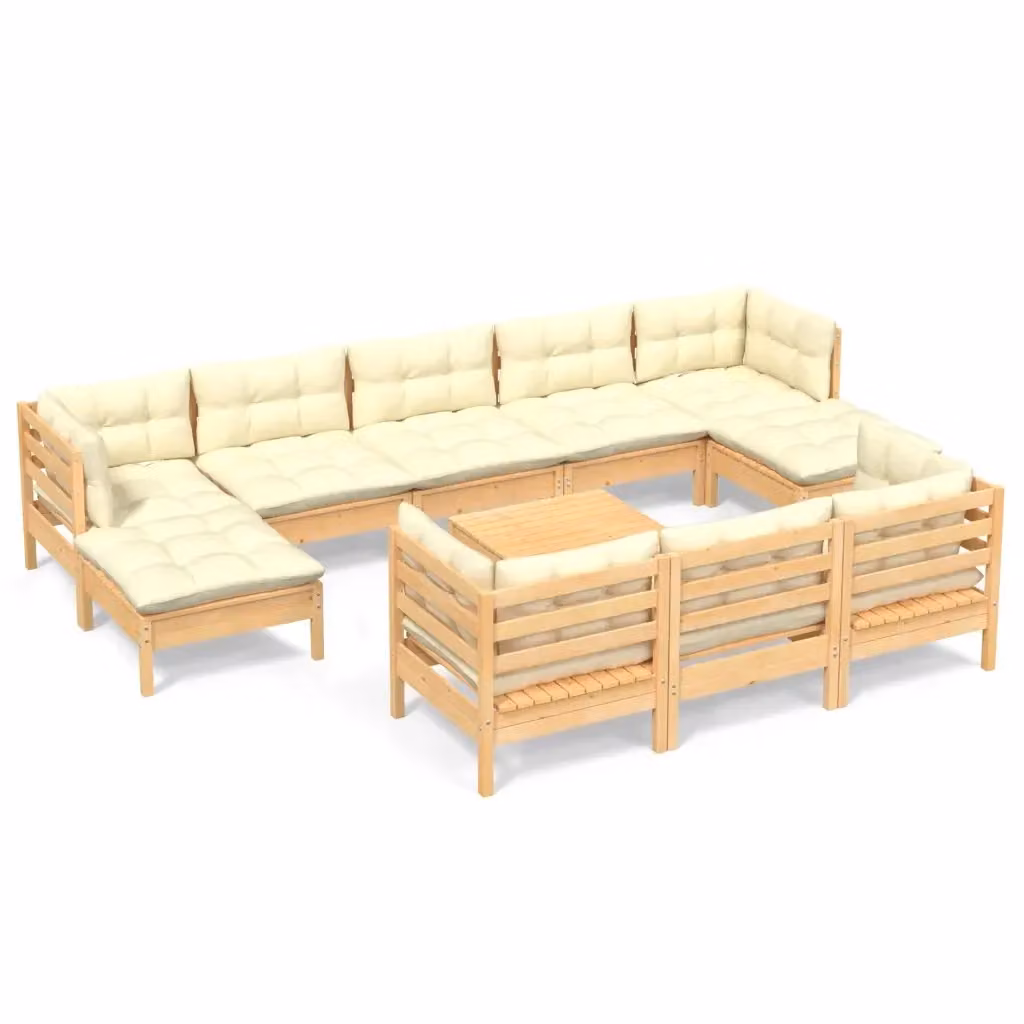 Set di Divani da Giardino vidaXL in Legno di Pino con Cuscini Beige, 11 Pezzi – 2