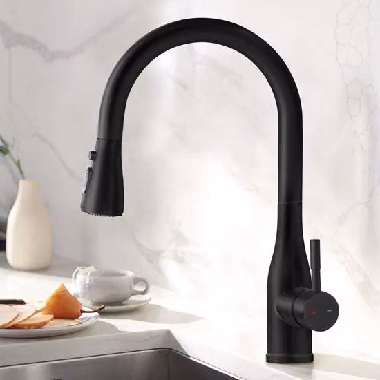 Rubinetto da cucina nero, doccetta estraibile, rubinetto a tre vie, estraibile, orientabile a 360°, rubinetto monomando ad alta pressione in acciaio inossidabile.