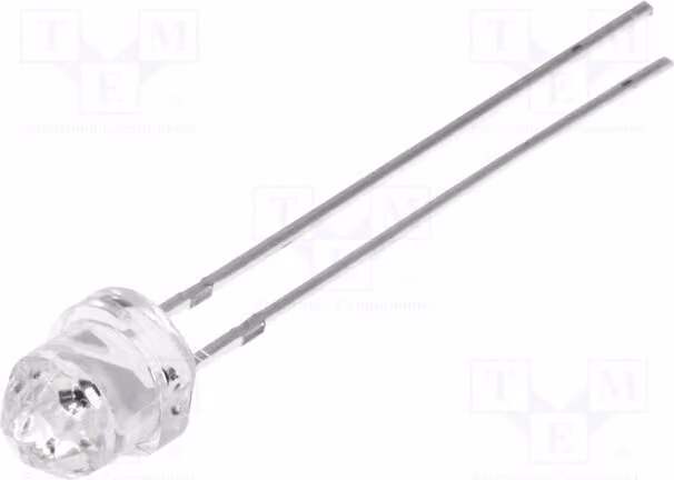5 LED rossi, tensione di funzionamento 1,8÷2,6V, intensità luminosa 750÷1120 mcd, corrente 20mA, dimensioni 4,85mm. Lente: trasparente, modello OSR5RUEDD1A. Specifiche