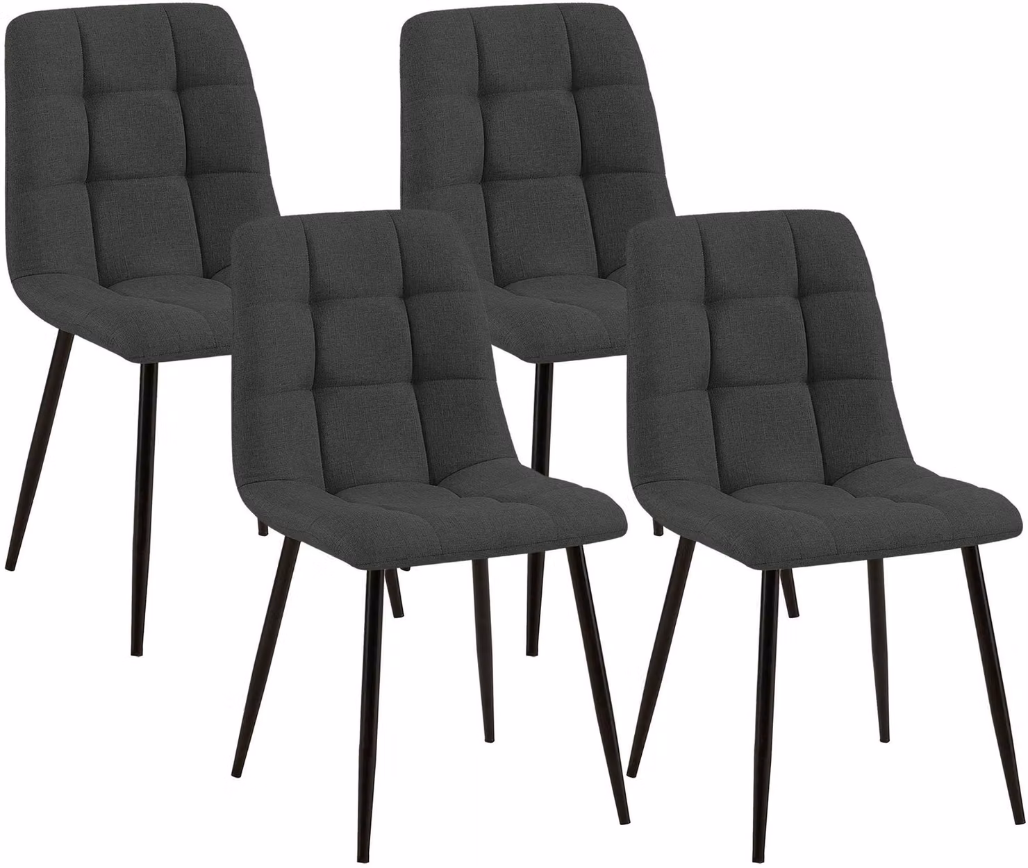 Set di 4 sedie da pranzo "Tilde", imbottite, con schienale, capacità di carico fino a 150 kg, colore grigio scuro, materiale: tessuto