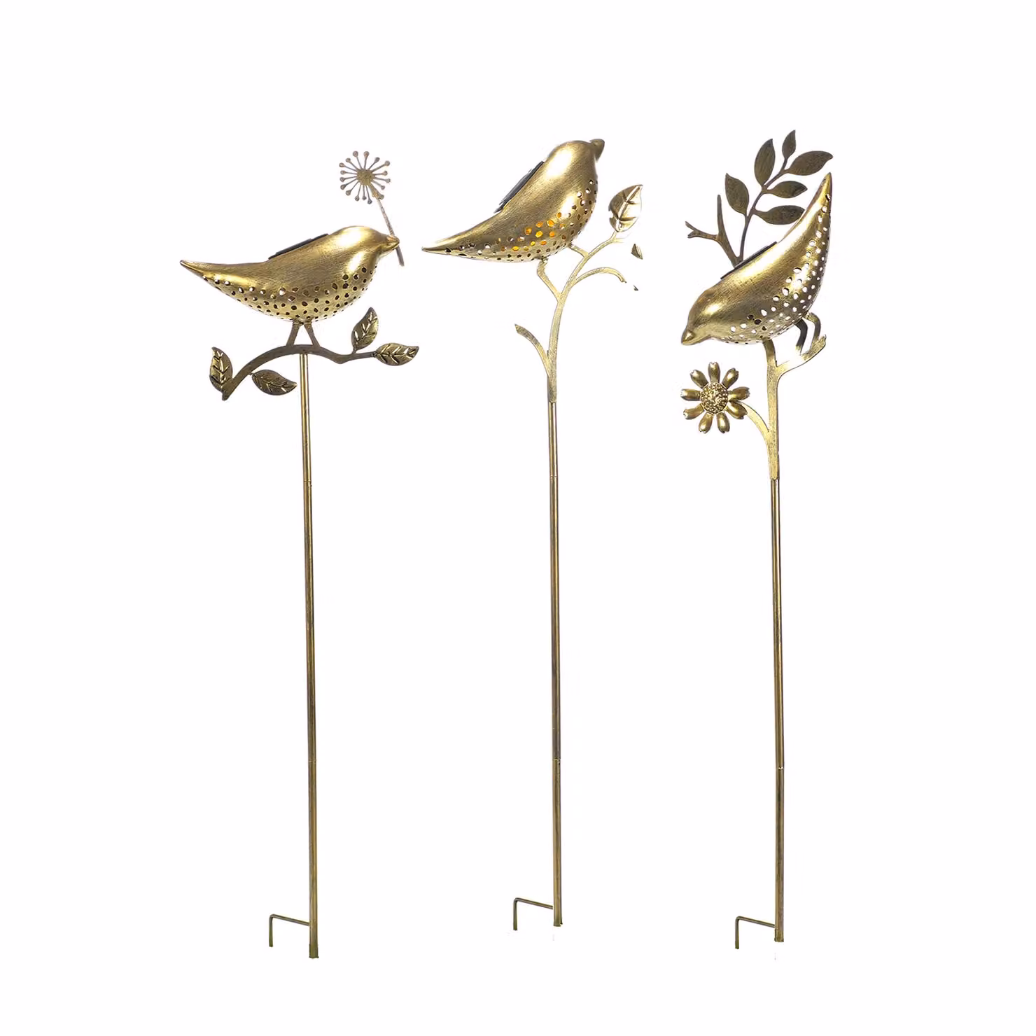Lampada Solare LED da Giardino Dictrolux con Uccellino Decorativo, Colore Oro/Ottone, Altezza: 80 cm – 1