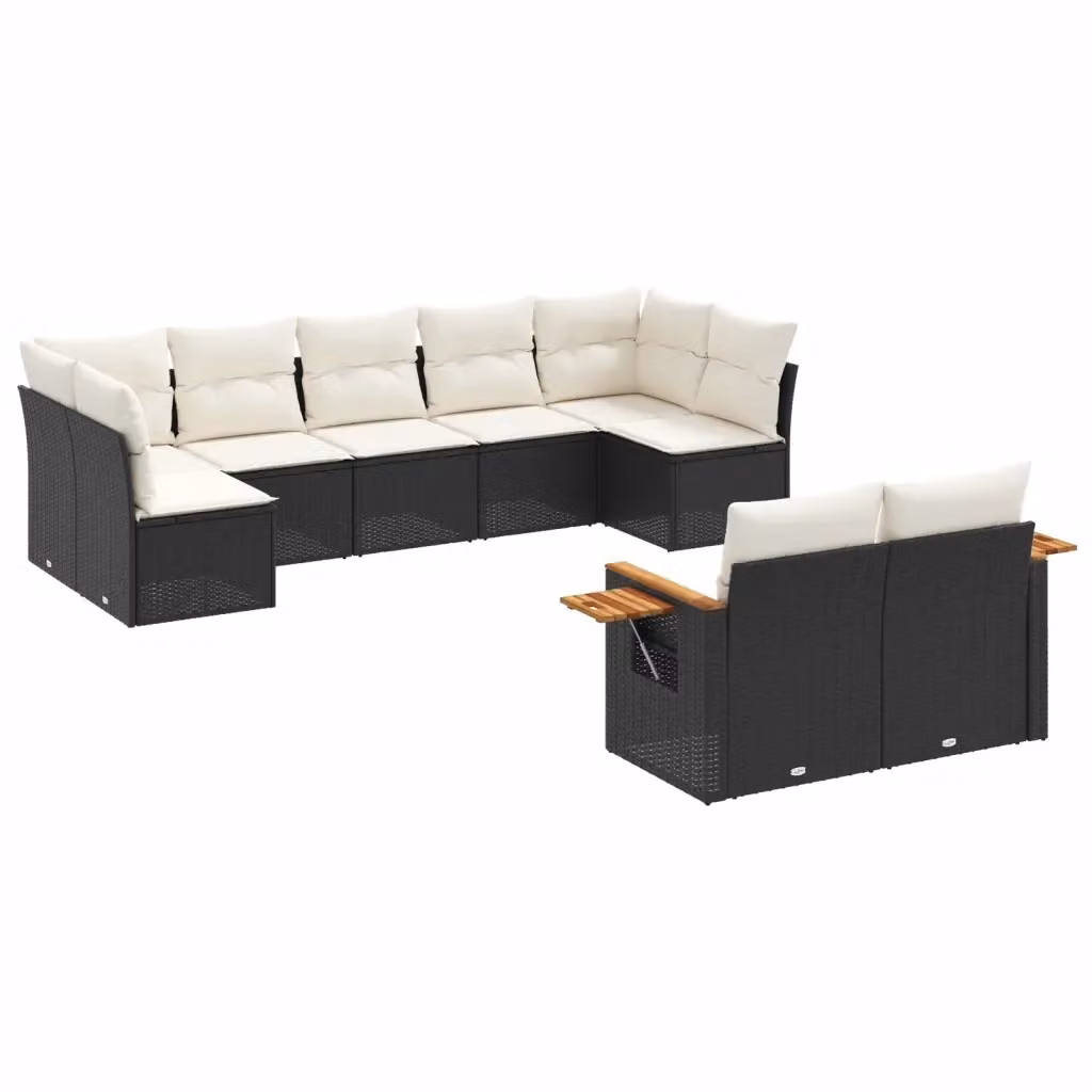 vidaXL Set Divani da Giardino 9 pz in Polyrattan con Cuscini Bianchi e Nero – 2