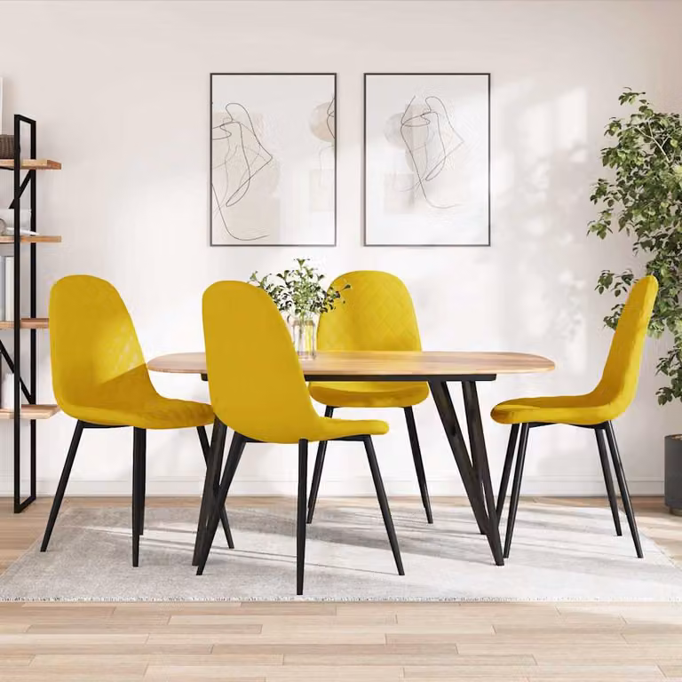 Set di 4 sedie da pranzo vidaXL in velluto giallo senape con struttura in metallo per cucina e sala da pranzo
