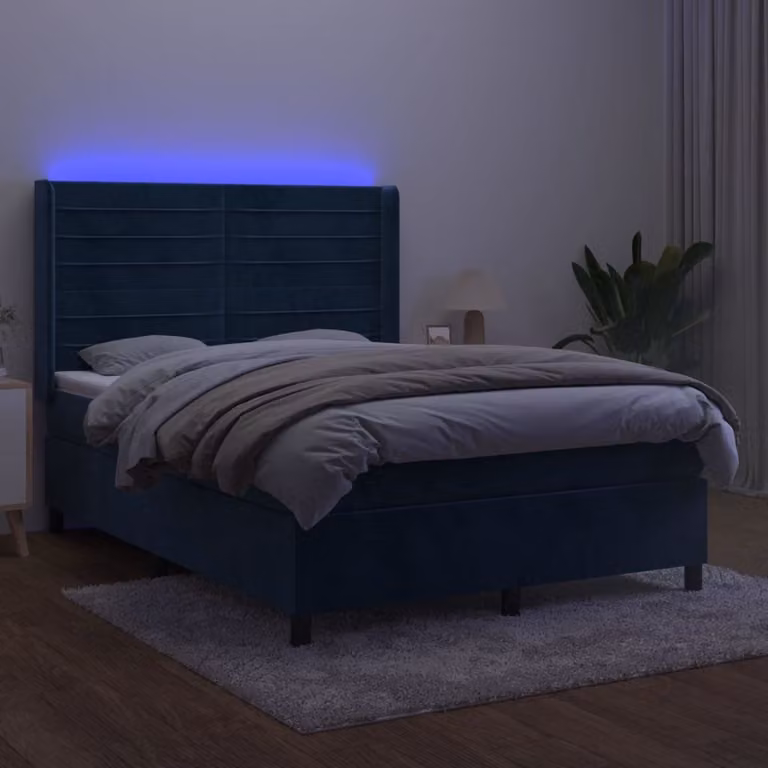 Maison Exclusive - Letto boxspring con materasso e LED blu scuro 140x200 cm velluto