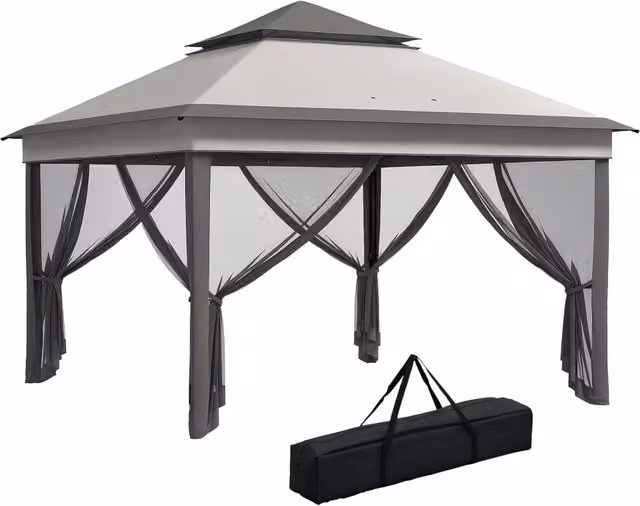 Tenda da giardino pieghevole Minimal grigia con zanzariera e copertura doppia L: 326 cm, P: 326 cm, H: 272 cm