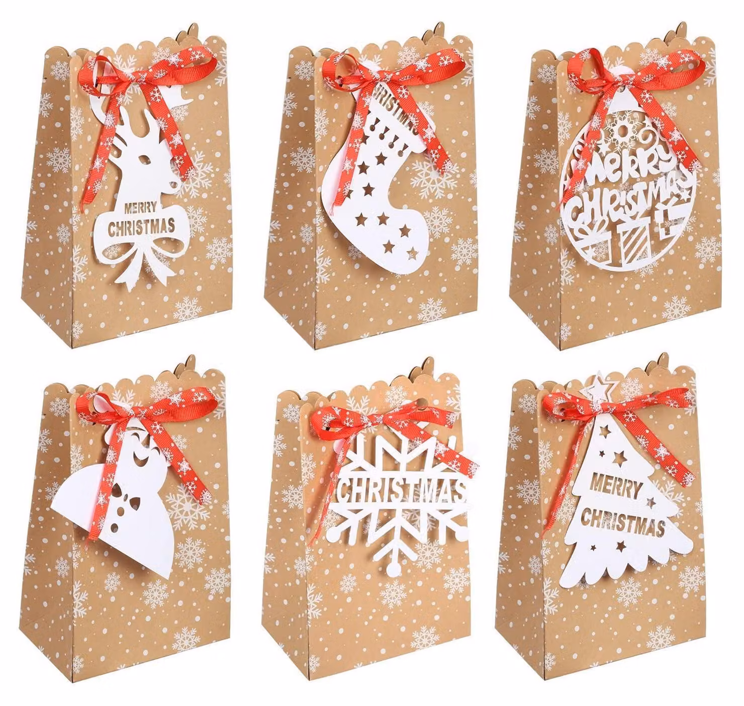 Sacchetti regalo natalizi, 24 pezzi, carta kraft, calendario dell'Avvento da riempire, ideali per caramelle, biscotti, feste per bambini
