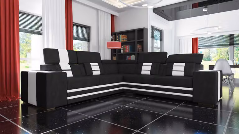 Divano componibile in pelle, design moderno, con illuminazione integrata, ideale per creare un'ampia zona living