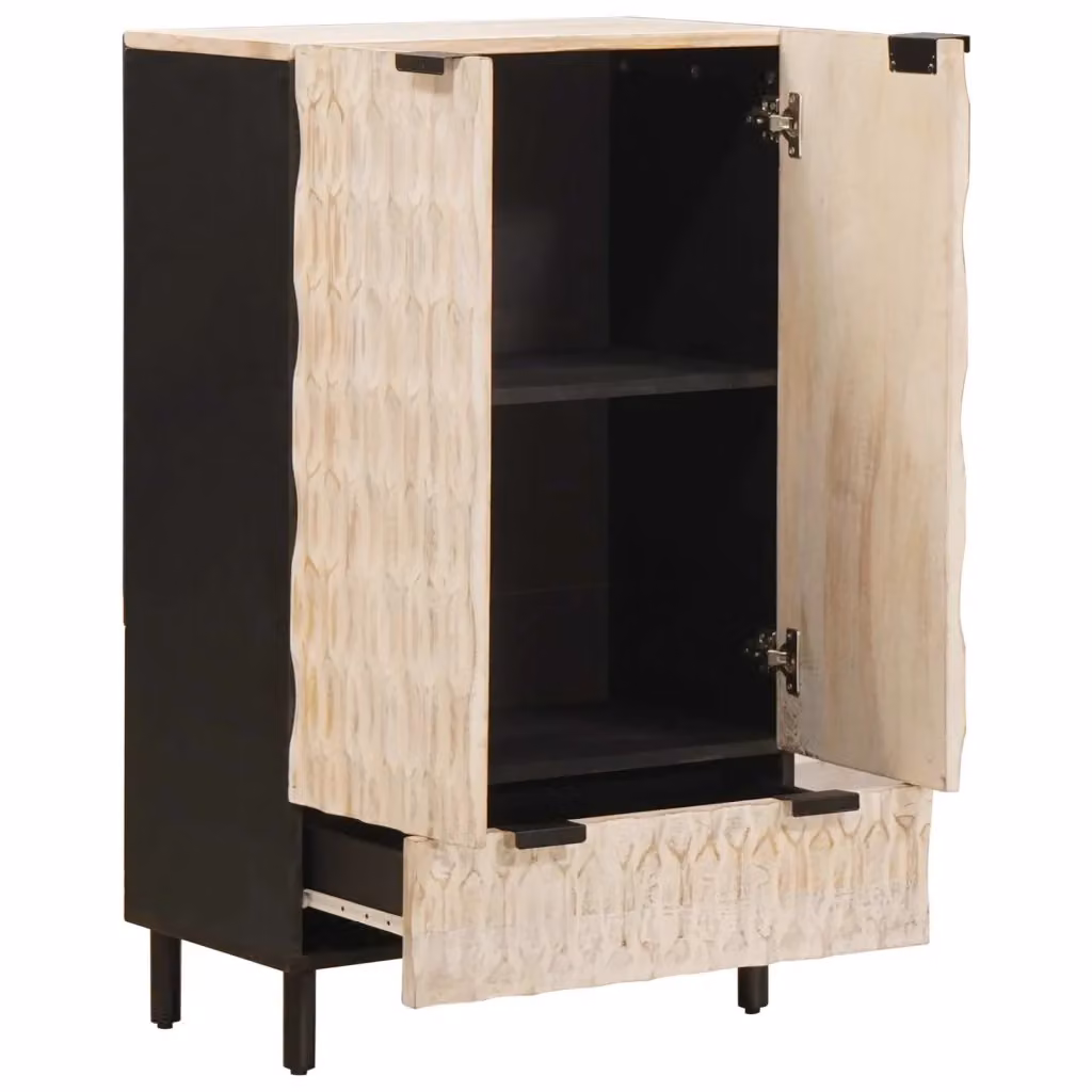 Credenza moderna vidaXL in legno di mango e metallo con finitura bianca e decoro astratto L: 60 cm, P: 33 cm, H: 100 cm – 2