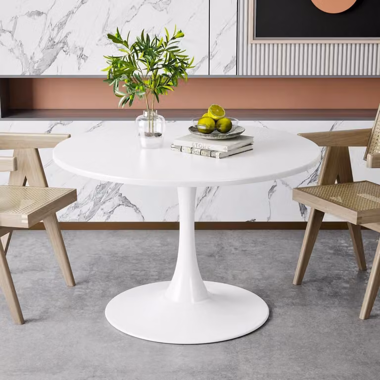 Tavolo rotondo da pranzo, diametro 80 cm, bianco, tavolo da cucina con struttura in acciaio, adatto per 2-4 persone