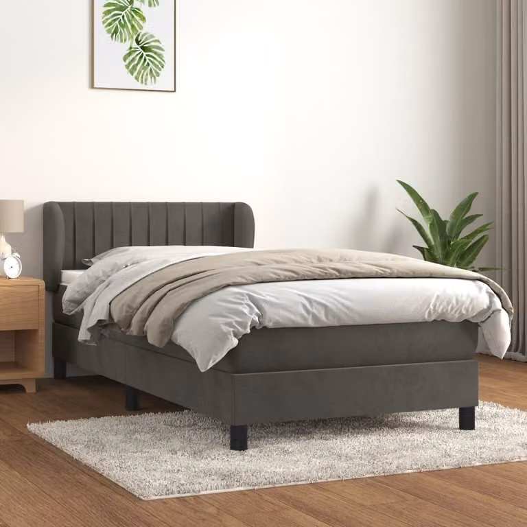 The Living Store Letto a molle con materasso grigio scuro 80x200 cm in velluto