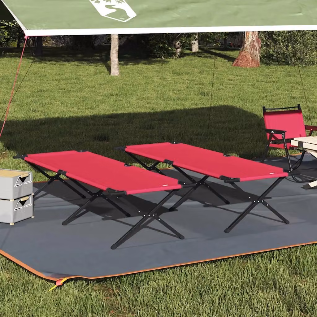 Set di 2 letti da campeggio pieghevoli DESIGN IN in metallo e tessuto, colore rosso, L: 210 cm, L/P: 210 x 80 cm, H: 46 cm – 2