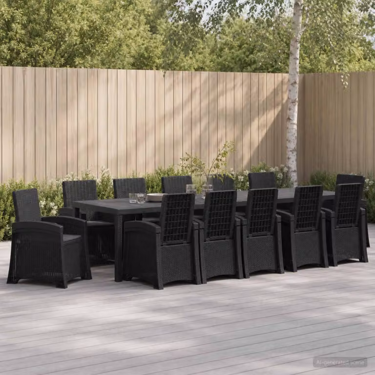 Set da pranzo per giardino e terrazza vidaXL in polyrattan, 14 pezzi, colore antracite