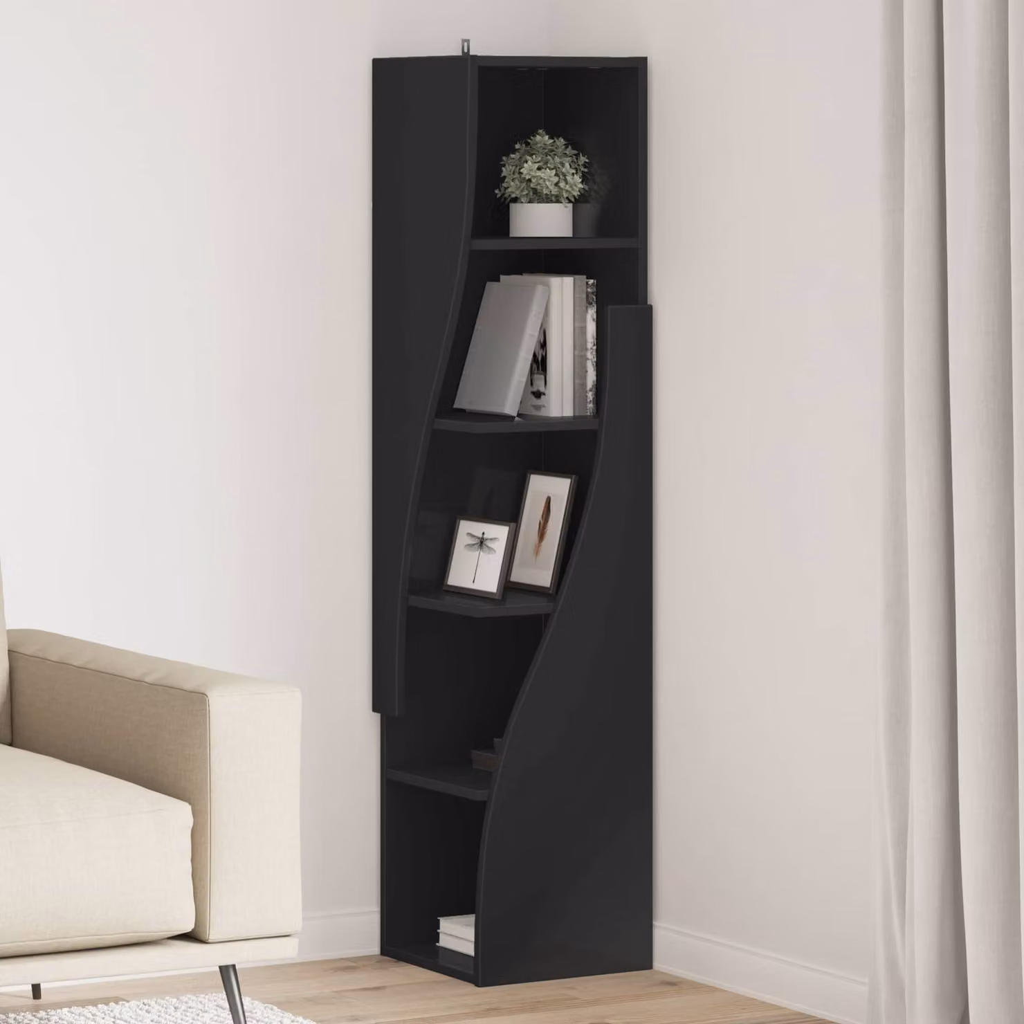 Mobile angolare vidaXL in legno MDF nero per soggiorno L/P/H: 32 x 32 x 140 cm