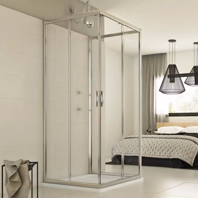 Box Doccia Angolare IDRALITE Evolution Trio Trasparente con Apertura Scorrevole L 90 cm x P 80 cm x H 198 cm