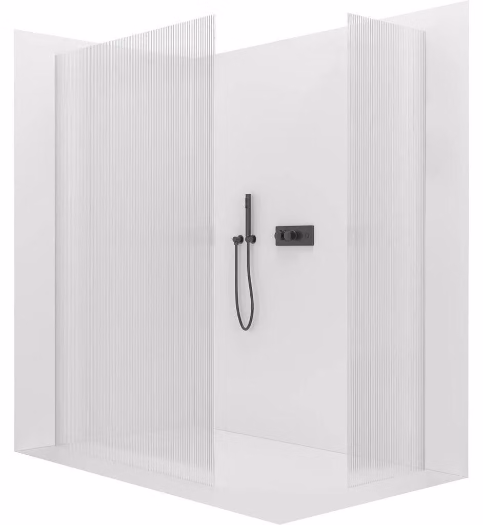 CERANO - Box doccia Walk-in Crystal T L/P - 8 mm - sistema senza montanti - vetro nero opaco satinato - 100x80x200 cm