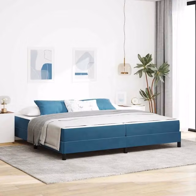 Letto moderno con materasso a molle insacchettate vidaXL in tessuto blu, L/P/H: 200 x 200 x 28 cm