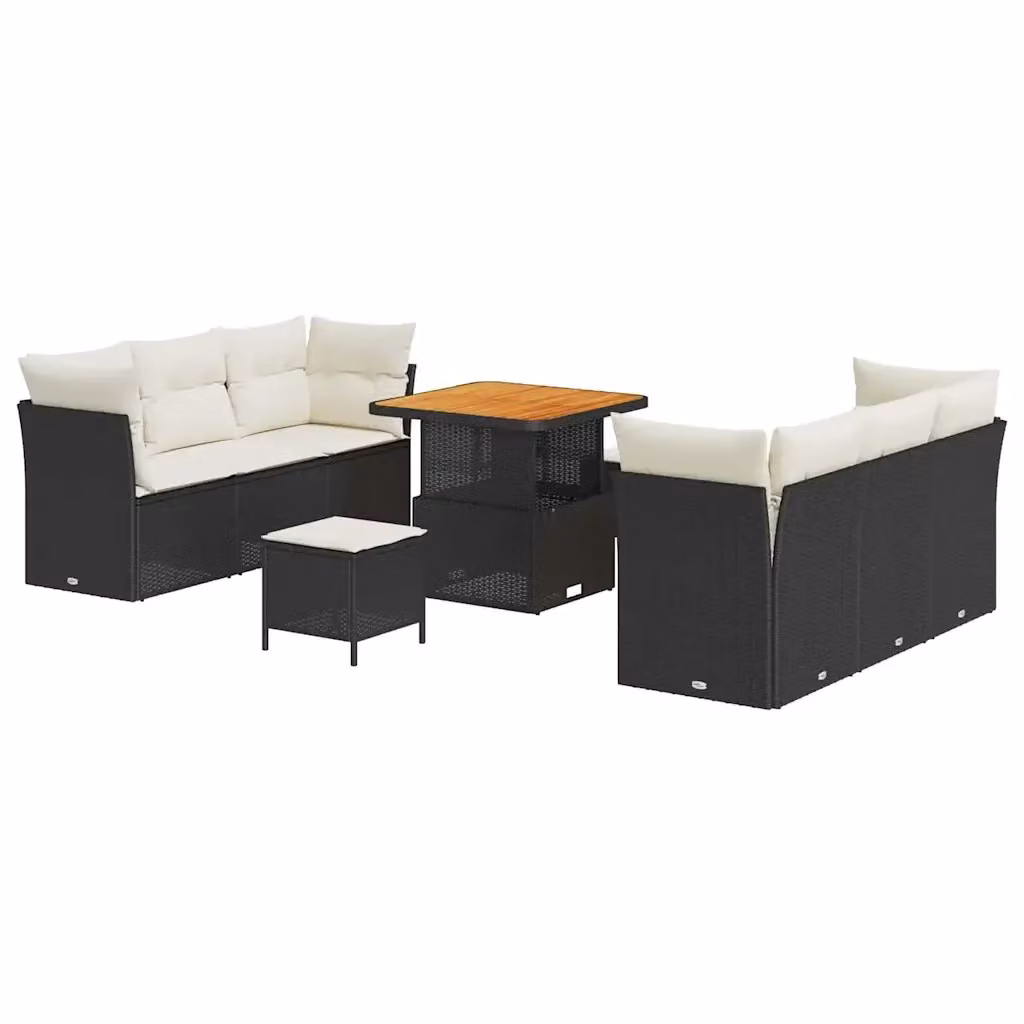 Set Divano da Giardino vidaXL 9 Pezzi Nero con Cuscini e Tavolino in Polyrattan e Acciaio – 2