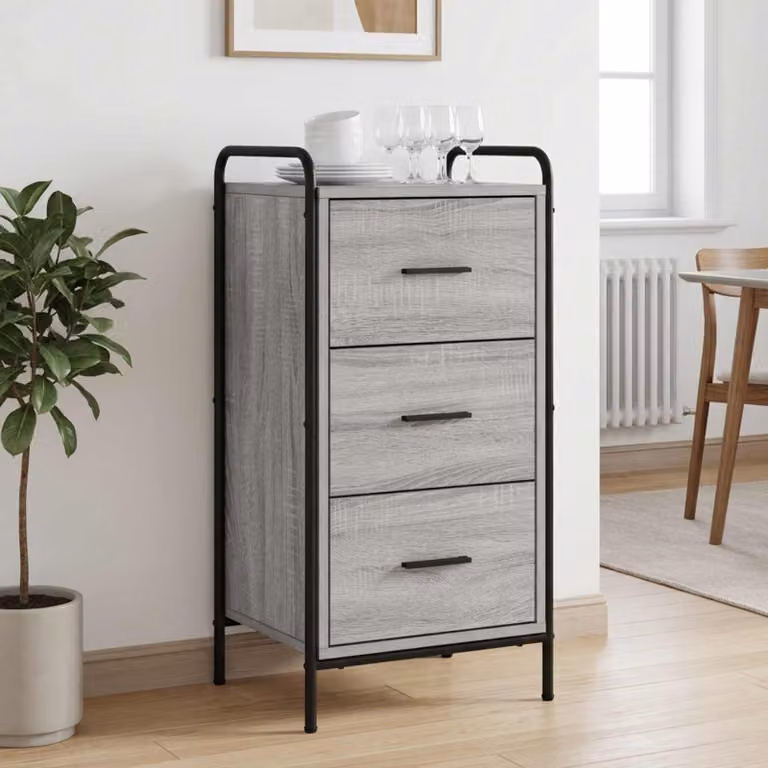 Credenza moderna vidaXL in legno ingegnerizzato e metallo, colore grigio, L: 97 cm, P: 33 cm, H: 81 cm