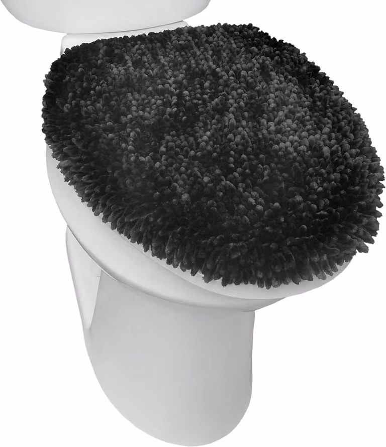 Coprisedile per WC in morbida microfibra, dimensioni 47x49,7 cm, colore nero, adatto a sedili per WC standard e allungati