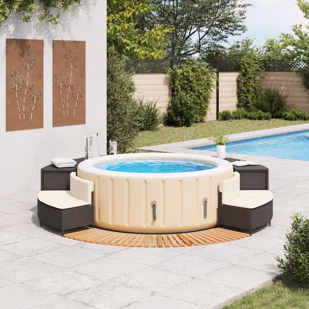 vidaXL Bordo per Spa Nero in Polyrattan e Legno Massello di Acacia