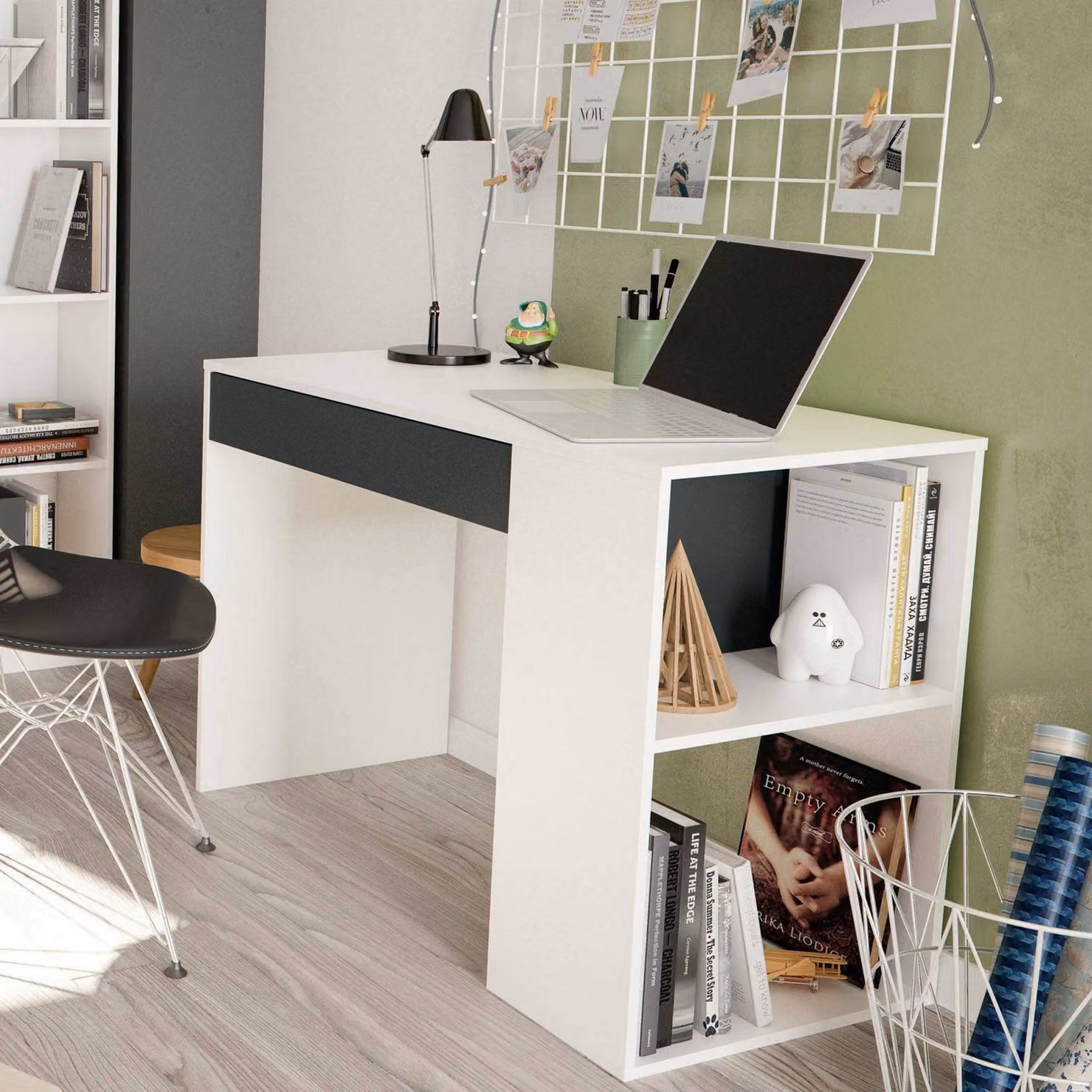 Dmora Scrivania Attila 50x101x73h cm Bianco, Modulabile Supporto pc