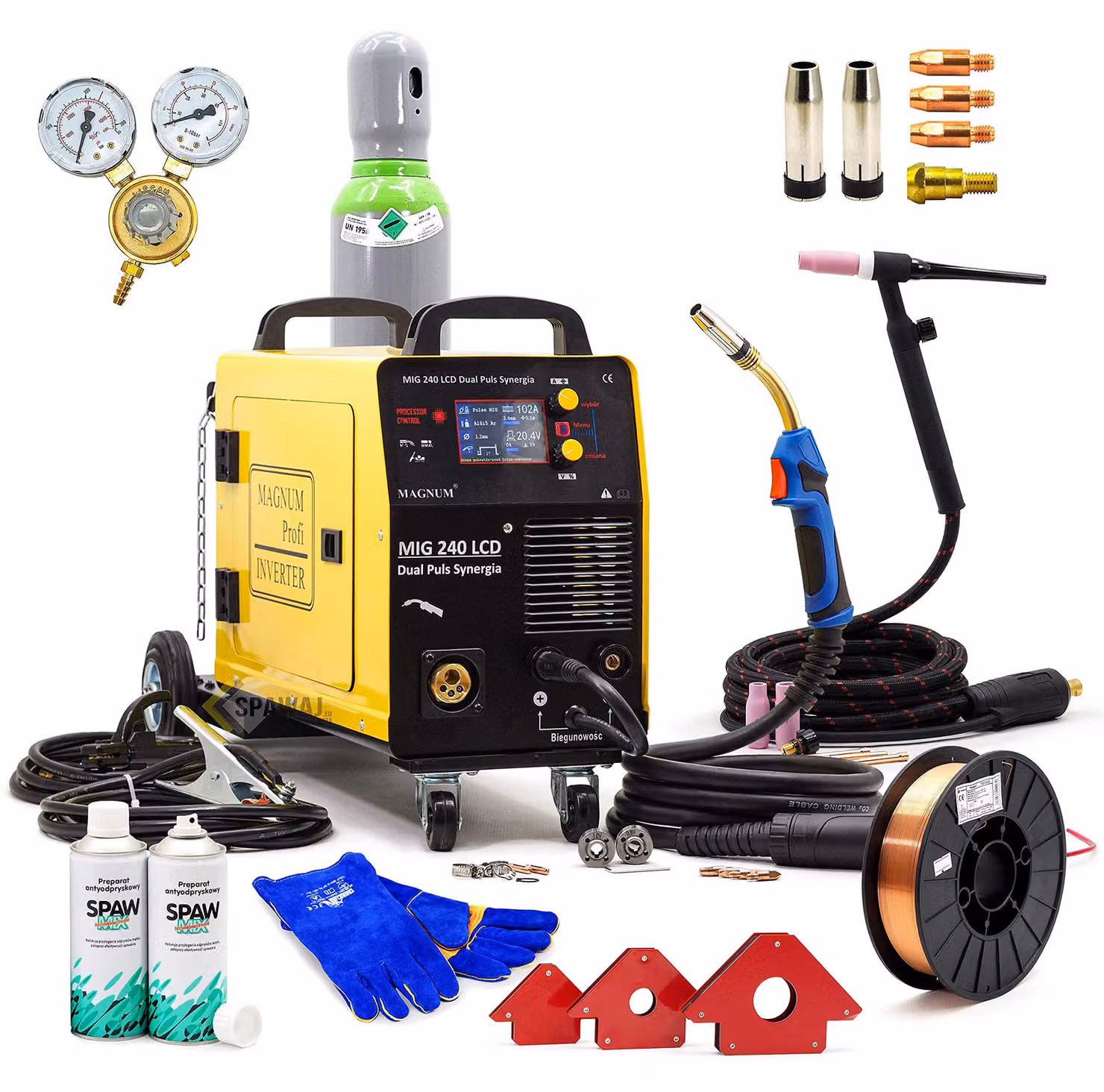 Saldatrice MIG 240 LCD Synergie - Potenza: 200 Ampere - Professionale per saldatura MIG, MAG e TIG