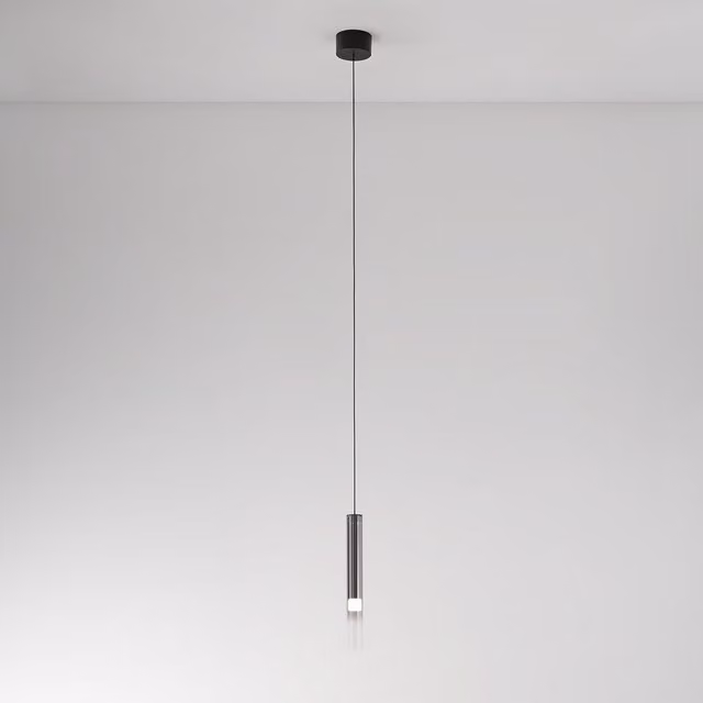 Lampada a sospensione Perenz Poule in vetro e metallo con luce LED dimmabile, disponibile in varianti amber, smoke o transparent con finitura nera