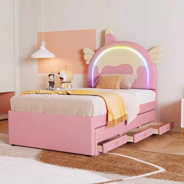 Lit con cassetti a forma di unicorno per bambini 90x200 cm - Xylo - Rosa