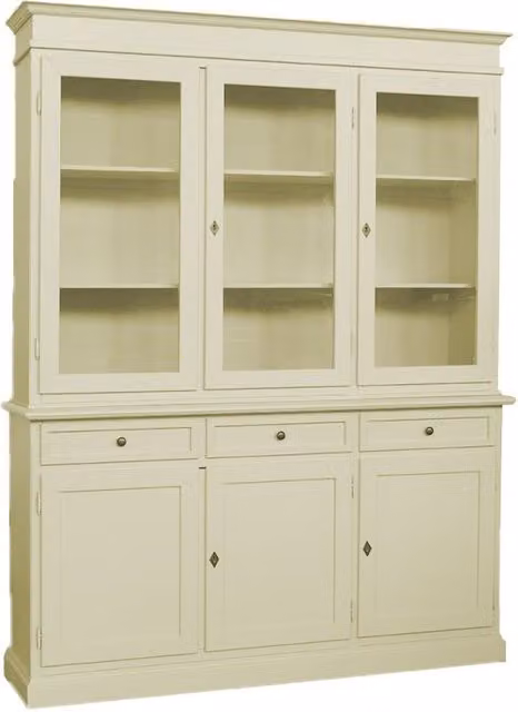 Cristalliera Shabby Chic in Legno di Pino con Ante in Vetro Mobili 2G L: 156 cm, P: 42 cm, H: 205 cm