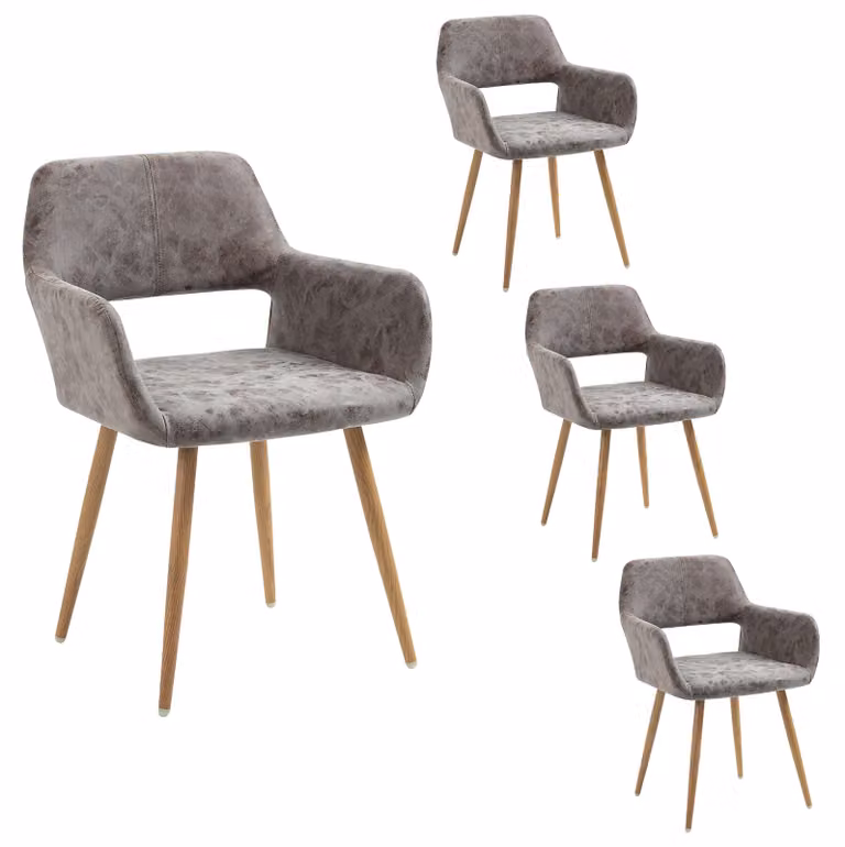 Set di 4 sedie da pranzo, rivestite in ecopelle, con gambe in metallo, colore grigio, dimensioni 56x56x78 cm