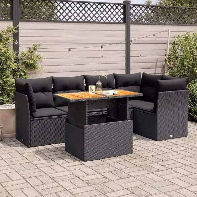 Set Divano da Giardino 6 pz con Cuscini Nero in Polyrattan 3326925