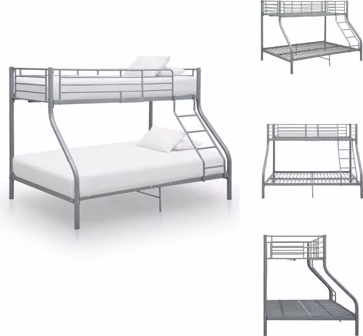 vidaXL Struttura letto a castello in metallo grigio 140x200 cm/90x200 cm - Letti e strutture letto