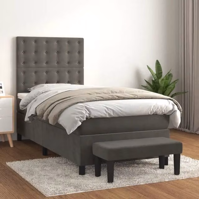 Letto Ibrido con Giroletto a Molle e Materasso vidaXL in Velluto Grigio e Bianco L/P/H: 203 x 100 x 118 cm
