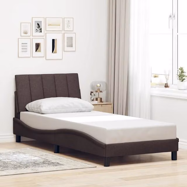 Struttura Letto Hanko Design Mania Marrone Scuro con Rivestimento in Tessuto L/P/H: 90 x 200 cm
