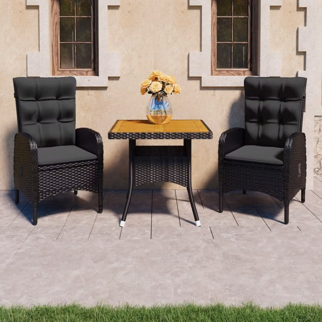Maison Exclusive - Set da pranzo da giardino a 3 pezzi in rattan sintetico e legno di acacia nero
